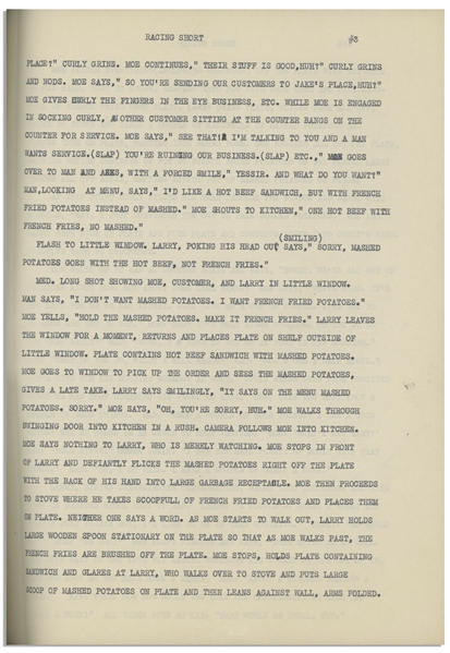 Moe Howard's 12pp. Original Outline, Circa April 1937, for The Three Stooges Film ''Playing the Ponies'', Titled as ''Racing Short'' -- Very Good Plus Condition